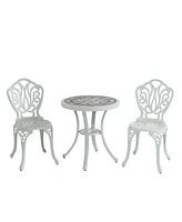 3-Piece Cast Aluminium Patio Bistro Set Outdoor Dining Table and Chairs Patio Bistro Table Patio Bistro Chairs, White