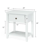 Nightstand with Drawer and Storage Shelf for Bedroom Living Room-Wine