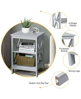 3-Tier Nightstand End Table with X Design Storage