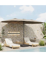 15 ft. Large Market Double Sided Umbrella Outdoor Patio Blue with Crank Handle, for Poolside Lawn Garden