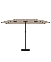 15 ft. Large Market Double Sided Umbrella Outdoor Patio Blue with Crank Handle, for Poolside Lawn Garden