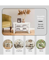 3-Tier Bamboo Shoe Bench Holds up to 6 Pairs for Entry