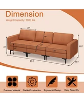 Convertible Leather Sofa Couch with Magazine Pockets 3-Seat with 2 Usb Port