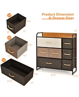 7 Drawer Tower Steel Frame and Wooden Top Dresser Storage Chest for Bedroom