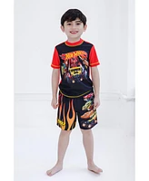 Hot Wheels Toddler Boys Upf 50+ Pullover Rash Guard and Swim Trunks Outfit Set to