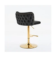 Set of 2 Velvet Swivel Bar Stools with Tufted Back and Gold Plating Base for Kitchen Island-The Pop Home
