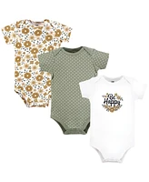 Hudson Baby Girls Cotton Bodysuits, Be Happy Floral, 9-12 Months