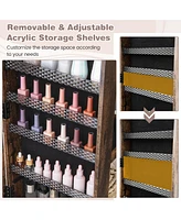 64 Inches Lockable Jewelry Cabinet Armoire with Built-in Makeup Mirror