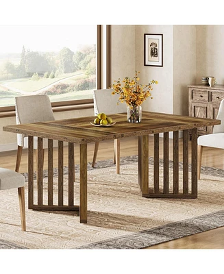 Tribesigns 63-inch Rectangular Dining Table for 4-6, Farmhouse Kitchen Dinner Eating Table with Slatted Base, Wood Dining Room Furniture for Home, Rus