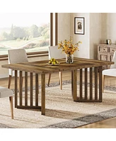 Tribesigns 63-inch Rectangular Dining Table for 4-6, Farmhouse Kitchen Dinner Eating Table with Slatted Base, Wood Dining Room Furniture for Home, Rus