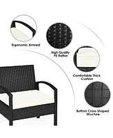 Gymax 3 Piece Patio Rattan Furniture Set Conversation Sofa w/ Cushions