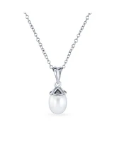 Bling Jewelry Feminine Romantic Hearts 9MM Pearl Pendant Necklace in Sterling Silver