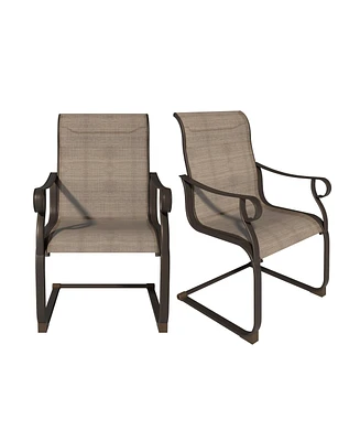 Light Taupe Textilene Metal Patio Outdoor Dining Chair Set of 2