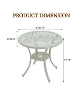 30 Inches Outdoor Dining Table with Umbrella Hole Cast Aluminium Patio Bistro Table Outdoor Round Bistro Table, Bronze