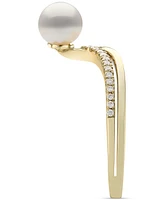 Belle de Mer Cultured Freshwater Pearl (6mm) & Diamond (1/10 ct. t.w.) Chevron Ring in 10k Gold