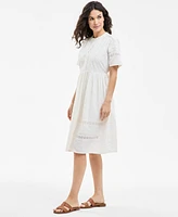 Style & Co Women's Cotton Embroidered Lace-Inset Midi Dress, Exclusively at Macy's