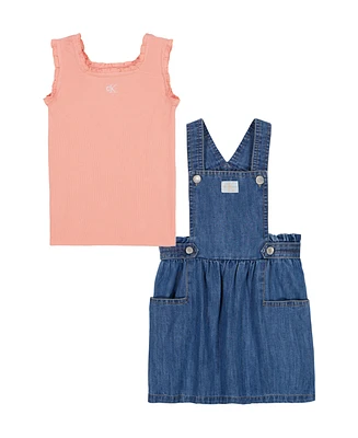 Calvin Klein Toddler and Little Girls 2-Piece Ribbed Logo Tank Denim Skirtall Set