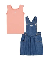 Calvin Klein Toddler and Little Girls 2-Piece Ribbed Logo Tank Denim Skirtall Set