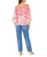 Vince Camuto Women's Floral Off The Shoulder Bubble Sleeve Tie Front Blouse