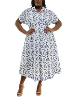 Taylor Plus Floral-Embroidered Button-Front Dress