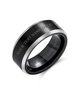 Bling Jewelry Simple Black Couples Titanium Band Ring Silver Two Tone Beveled Edge Comfort Fit