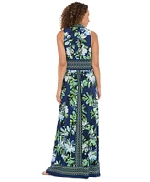 London Times Petite Floral Border-Trim Maxi Dress