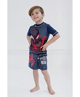 Spider-Man Boys Marvel Miles Morales Upf 50+ Rash Guard and Swim Trunks Outfit Set