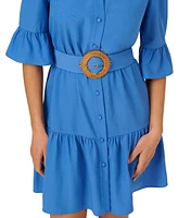 Adrianna by Papell Women's Solid Belted 3/4-Sleeve Shirtdress