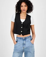 Bar Iii Women's V-Neck Button-Front Sleeveless Vest, Exclusively at Macy's