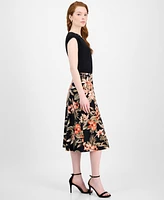 Kasper Women's Floral-Print Pull-On Midi Skirt