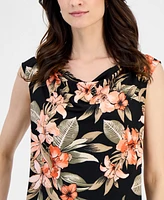 Kasper Women's Floral Raglan Cap-Sleeve V-Neck Blouse