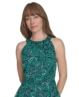 Tommy Hilfiger Women's Floral-Print Halter-Neck Tiered Sleeveless Dress