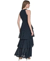Tommy Hilfiger Women's Jacquard Halter-Neck Sleeveless Tiered Dress