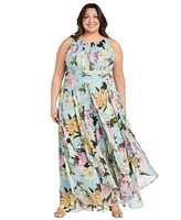 R & M Richards Plus Printed Sleeveless Ruffle Dress