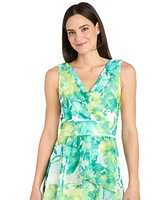 R & M Richards Petite Printed Ruffle-Trim-Overlay Dress