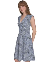 Tommy Hilfiger Women's Paisley-Print Cap-Sleeve V-Neck Hopsack Dress