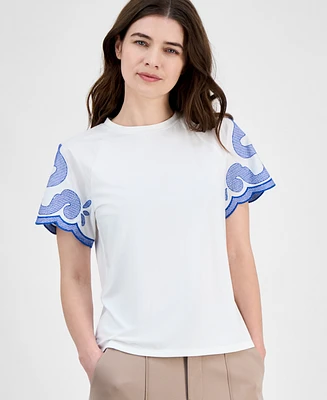 T Tahari Women's Printed Short-Sleeve Top