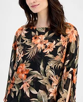 Kasper Women's Floral 3/4-Sleeve Poncho Blouse