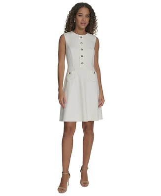 Tommy Hilfiger Petite Basket-Weave Button-Front Dress