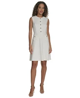 Tommy Hilfiger Petite Basket-Weave Button-Front Dress