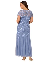 Adrianna Papell Women's Plus Floral-Design Embellished Gown