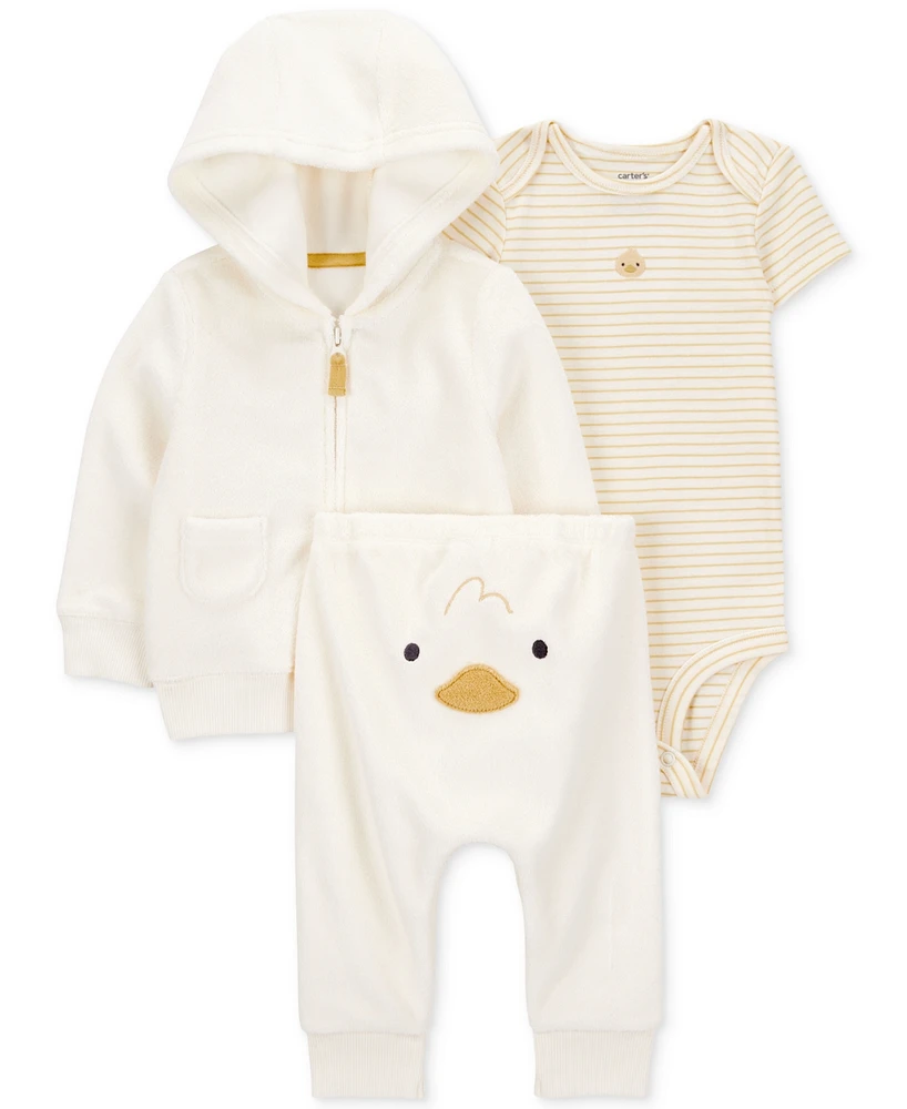 Carter's Baby Little Hooded Cardigan, Duck Bodysuit & Pants, 3 Piece Set