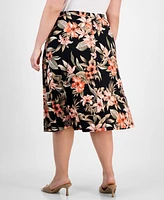 Kasper Plus Printed Pull-On Midi Skirt