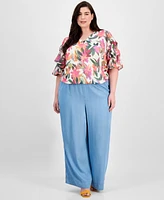 Vince Camuto Plus Printed V-Neck Bubble Blouse