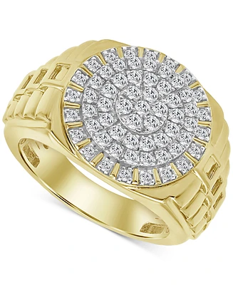 Men's Diamond Sunburst Link Textured Ring (1 ct. t.w.) in 10k Gold