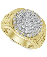 Men's Diamond Sunburst Link Textured Ring (1 ct. t.w.) in 10k Gold