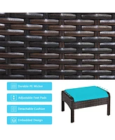 Gymax 5PCS Patio Set Sectional Rattan Wicker Furniture Set w/ Turquoise Cushion