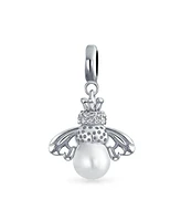 Bling Jewelry Garden Insect Pearl Queen Bee Dangle Charm Bead Mom Sterling Silver Bracelet