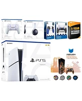 Sony Playstation 5 Slim Disc with White Pulse Headset, Extra Volcanic Red Controller, Trigger Stop Kit, Fps Grip Kit and MightySkins Decal Voucher + 1