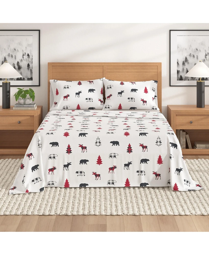 Turkish Cotton Double-Brushed Lodge Printed Flannel Bed Sheet Set